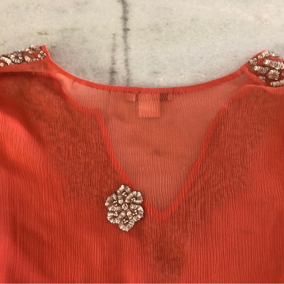 NWT Coral SILK Chiffon Blouse and SILK Satin matching camisole set - Picture 6 of 14